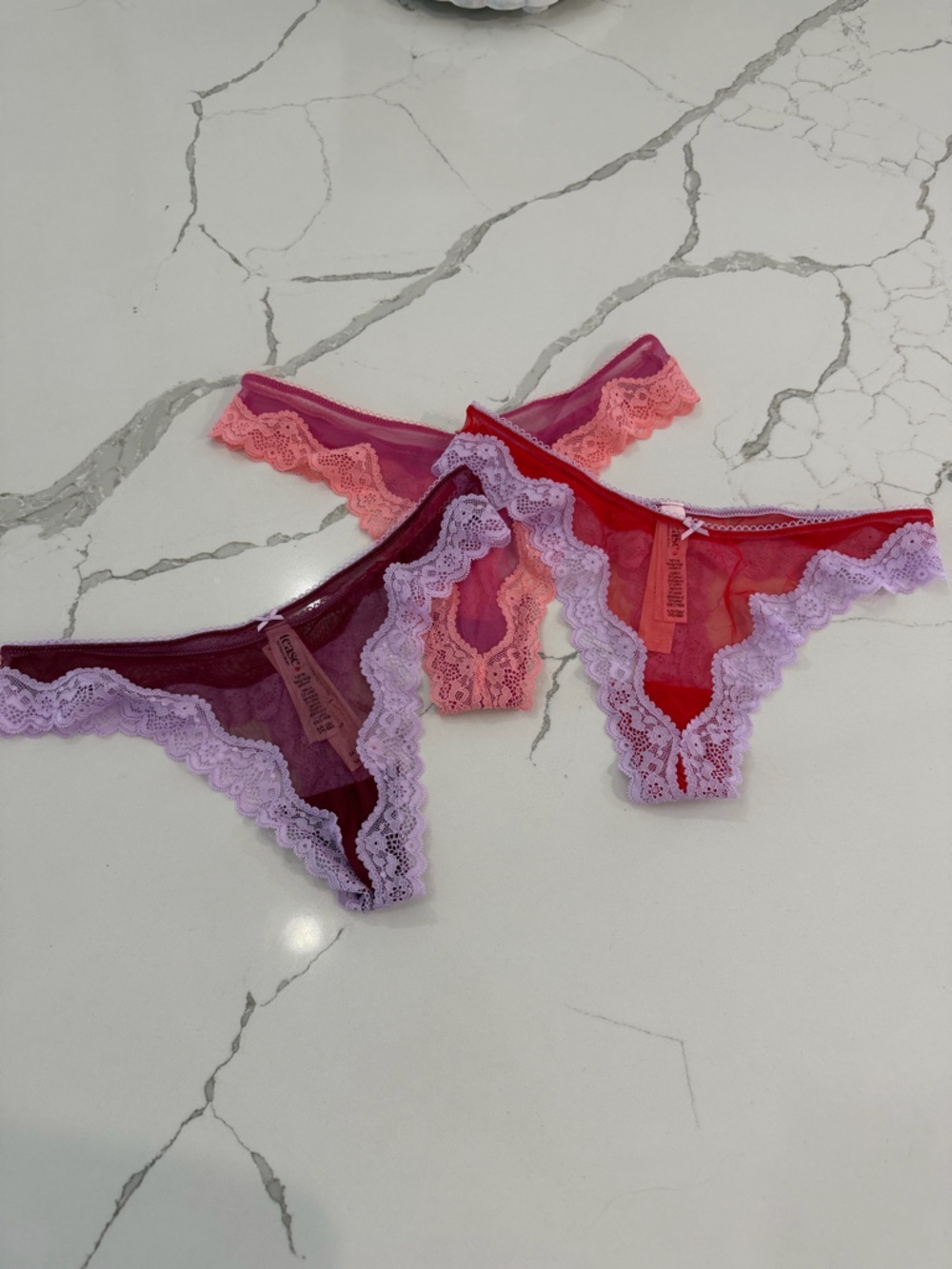 NWT Victoria’s Secret Tease Mesh Lace Trim High Leg Thong Panty set of 3 size S